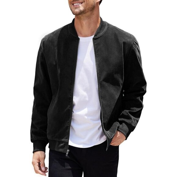 ❤️ Men's Casual Varsity Jacket Vintage Lightweight Faux Suede Bomber  Jackets - Picture 1 of 6
